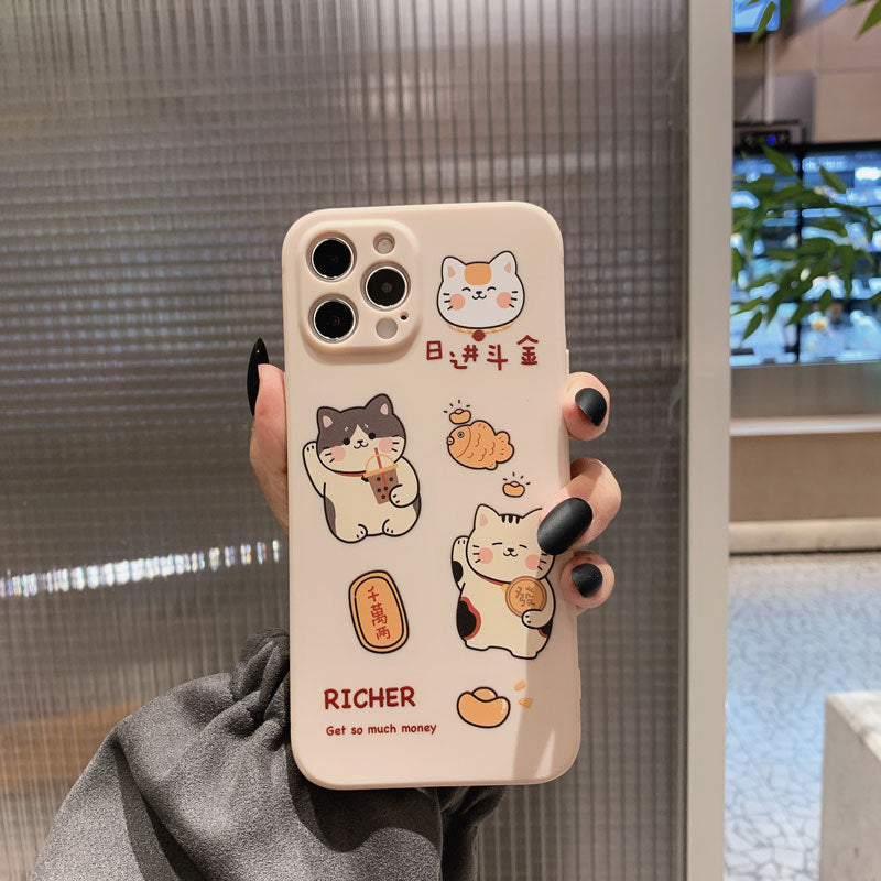 Cozy Lucky Cat with Boba Tea iPhone Case