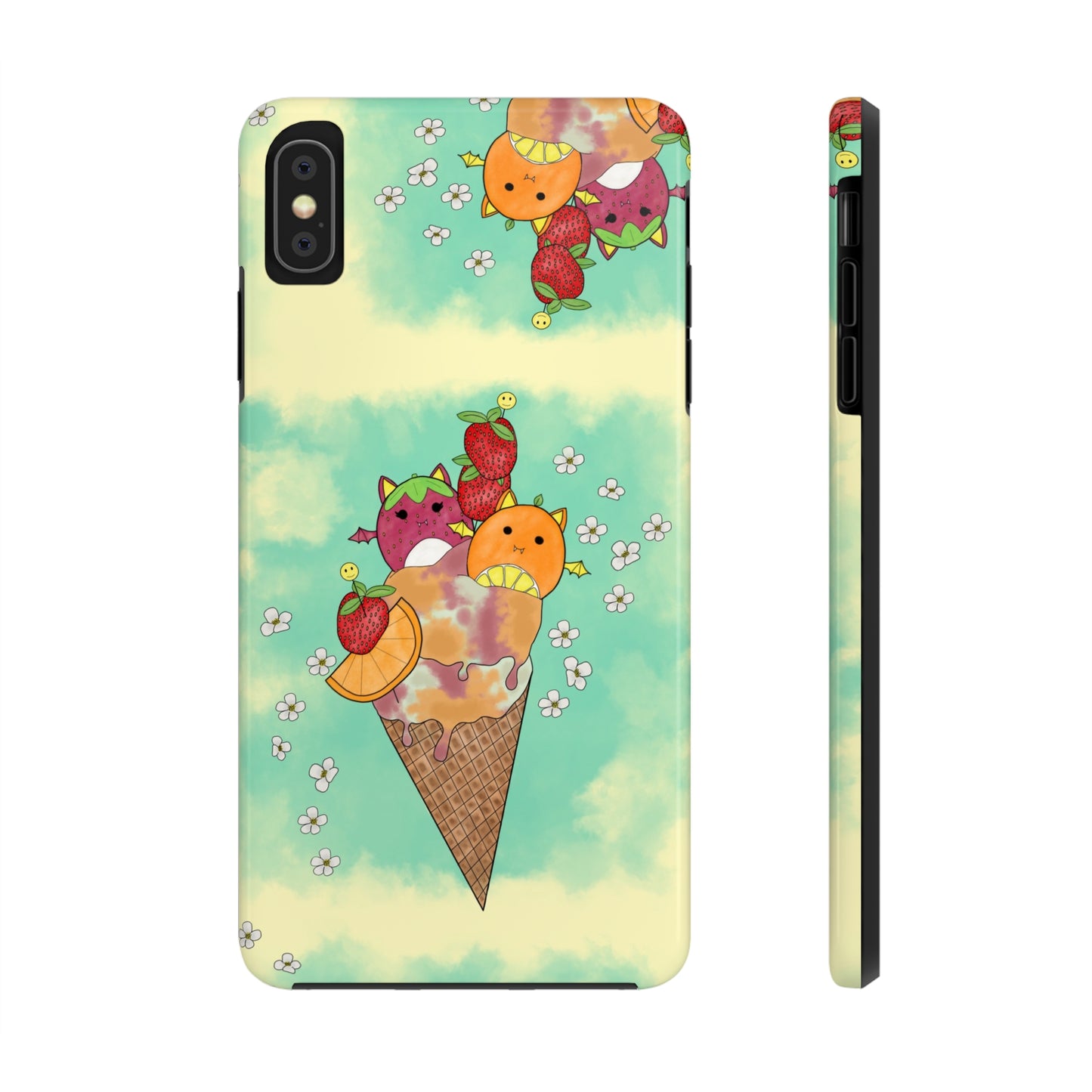 Cute Fruit Bats with Ice Cream and Fruit squish inspired Tough Phone Case. iPhone 14,13,12,11,10,9,8,7 + More