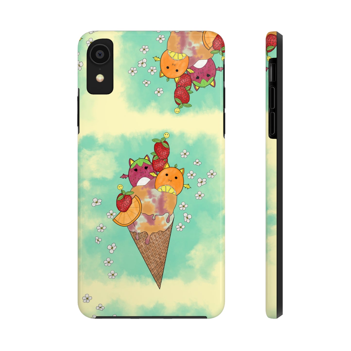 Cute Fruit Bats with Ice Cream and Fruit squish inspired Tough Phone Case. iPhone 14,13,12,11,10,9,8,7 + More