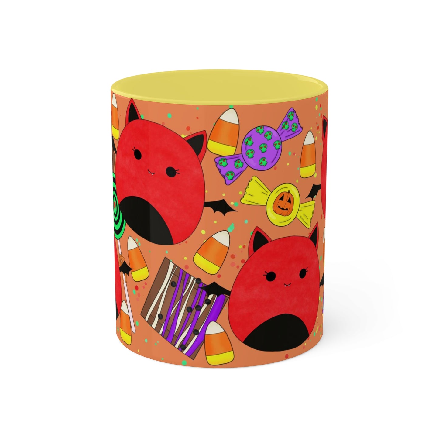 Cute Halloween Bat squish inspired+Treats (B) Colorful Mug, 11oz