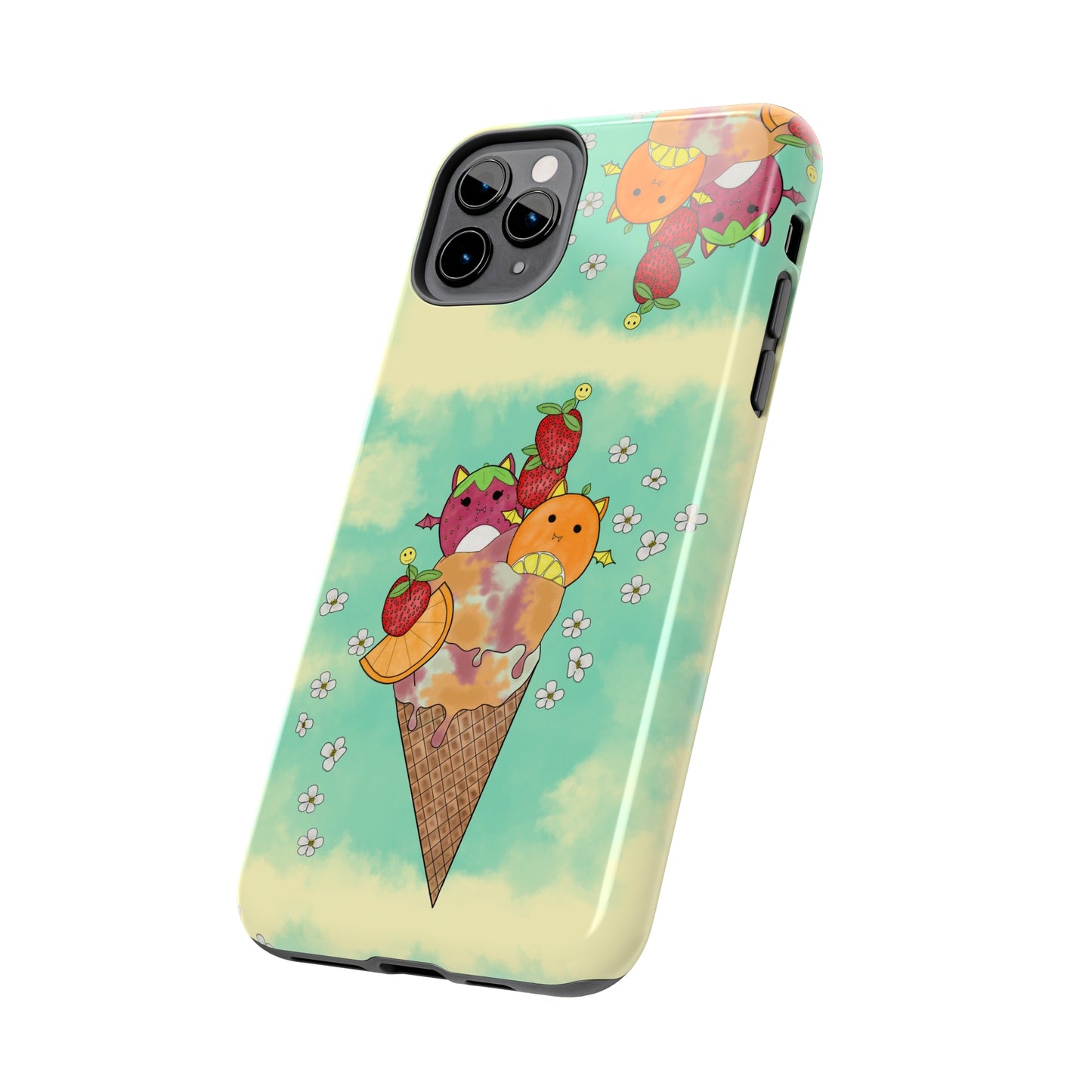 Cute Fruit Bats with Ice Cream and Fruit squish inspired Tough Phone Case. iPhone 14,13,12,11,10,9,8,7 + More