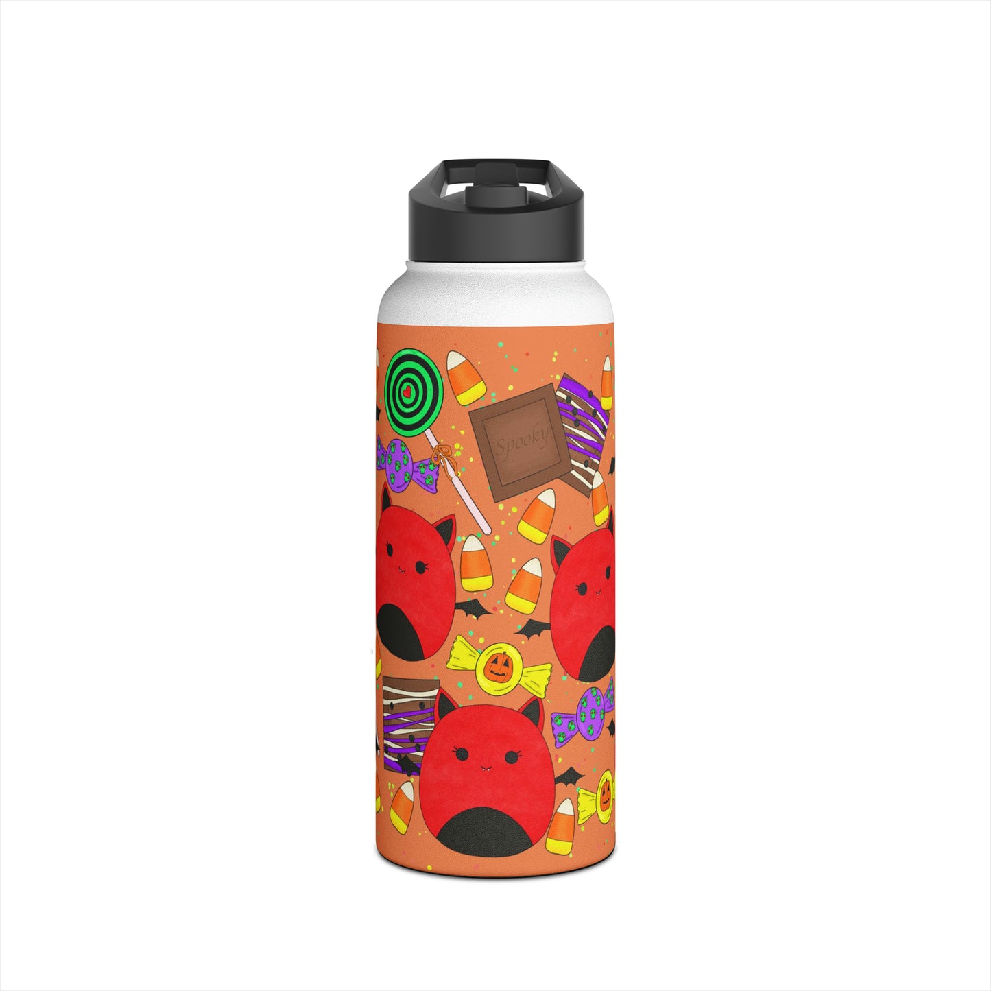 Cute Halloween Bat squish inspired +Candies(A) Stainless Steel Water Bottle, Straw Lid 32oz