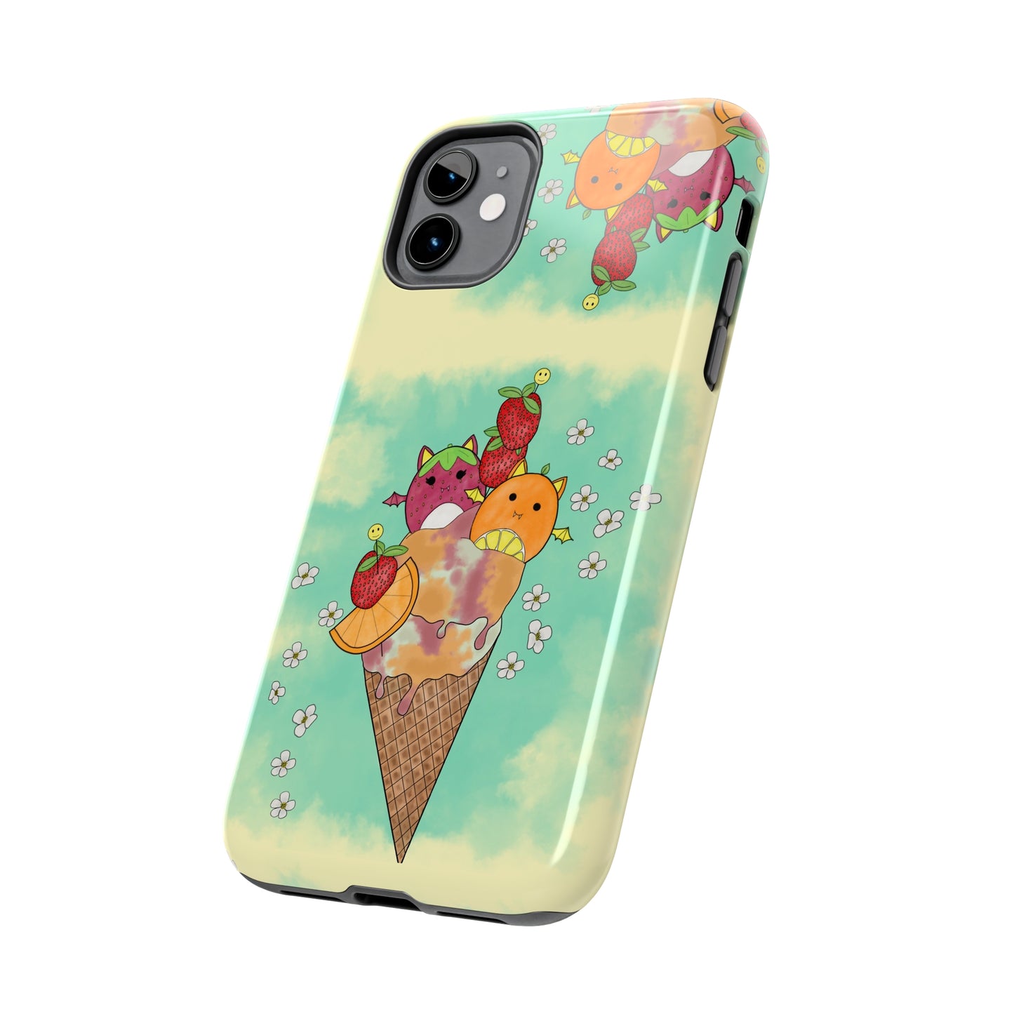 Cute Fruit Bats with Ice Cream and Fruit squish inspired Tough Phone Case. iPhone 14,13,12,11,10,9,8,7 + More