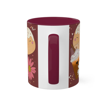 Cinnamon Bun squish inspired + Flowers and Coffee Colorful Mug, 11oz