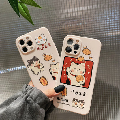 Cozy Lucky Cat with Boba Tea iPhone Case