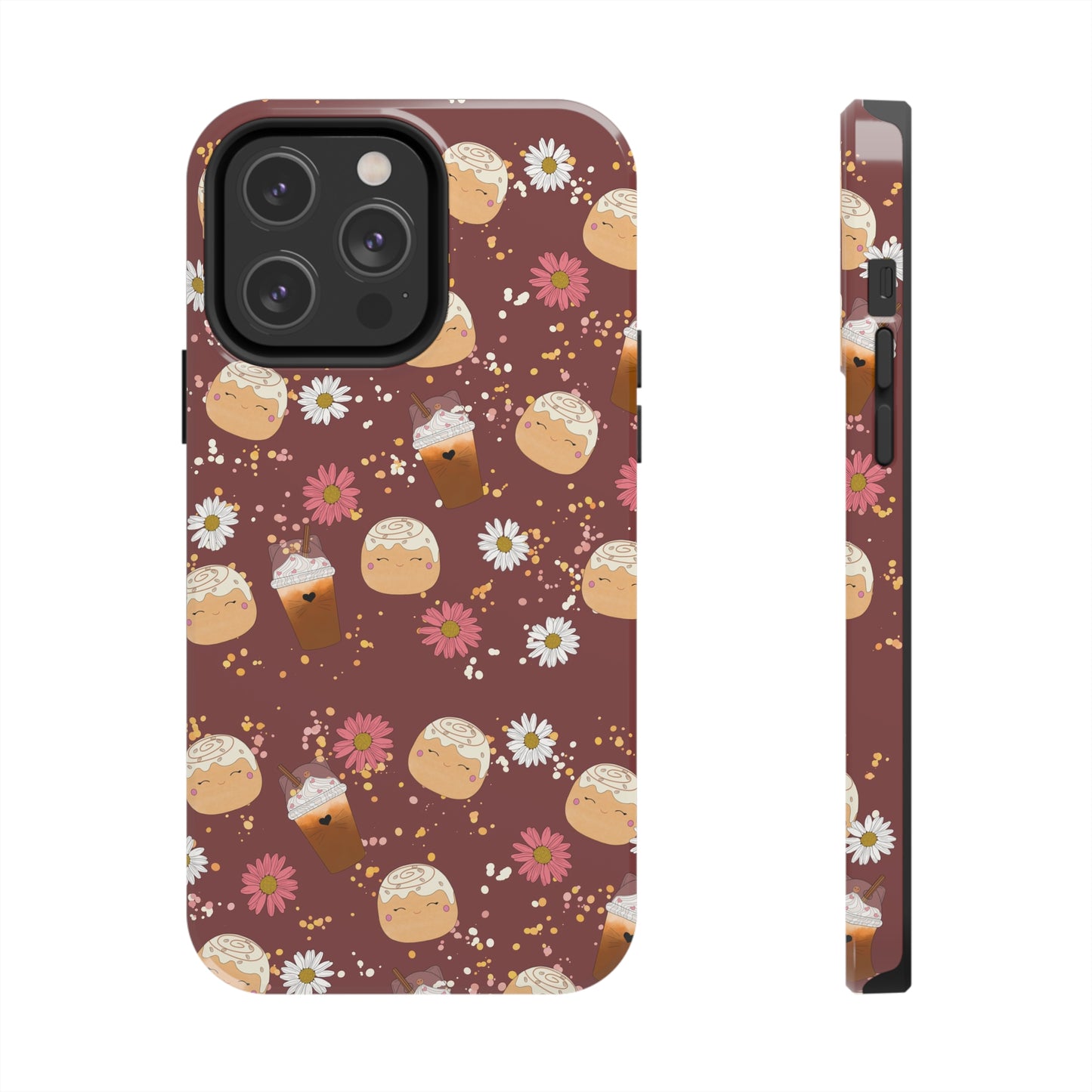 Cozy Cinnamon Bun squish inspired + Coffee an Pretty Flowers Tough Phone Case. iPhone 7, 8, X, 11, 12, 13, 14 & more