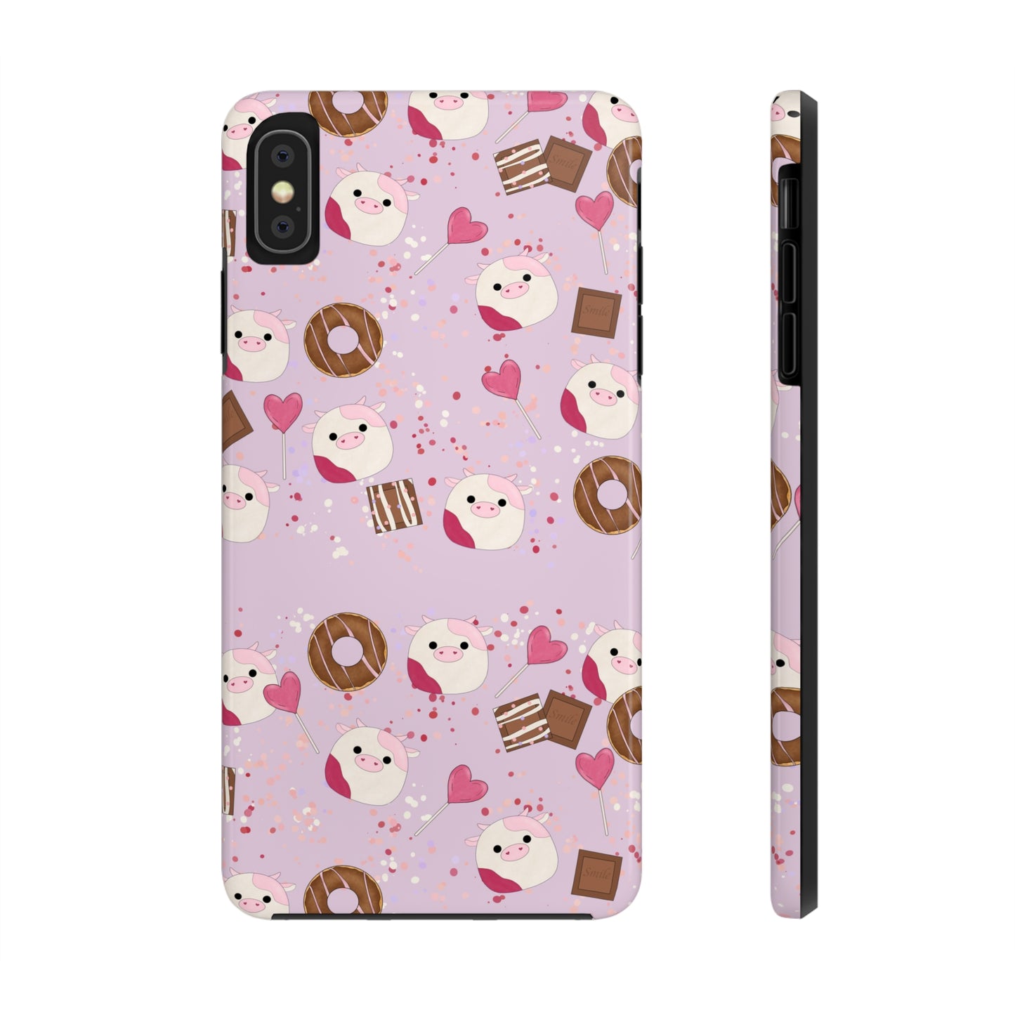 Cute Pink Cow squish inspired + Sweet Desserts/Treats Tough Phone Case. iPhone 7, 8, X, 11, 12, 13, 14 & more