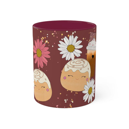 Cinnamon Bun squish inspired + Flowers and Coffee Colorful Mug, 11oz