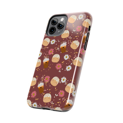 Cozy Cinnamon Bun squish inspired + Coffee an Pretty Flowers Tough Phone Case. iPhone 7, 8, X, 11, 12, 13, 14 & more