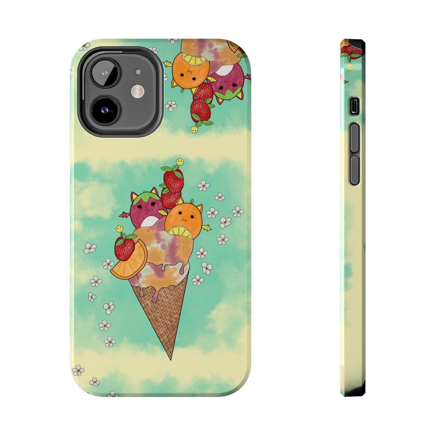 Cute Fruit Bats with Ice Cream and Fruit squish inspired Tough Phone Case. iPhone 14,13,12,11,10,9,8,7 + More