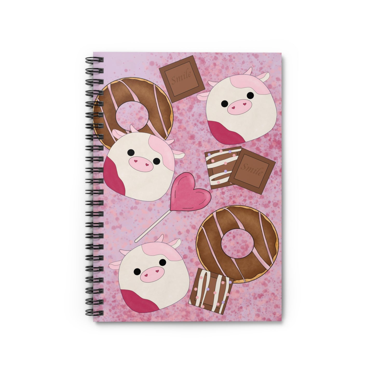 Cute Pink Cow squish inspired + Sweet Treats Spiral Notebook - Ruled Line