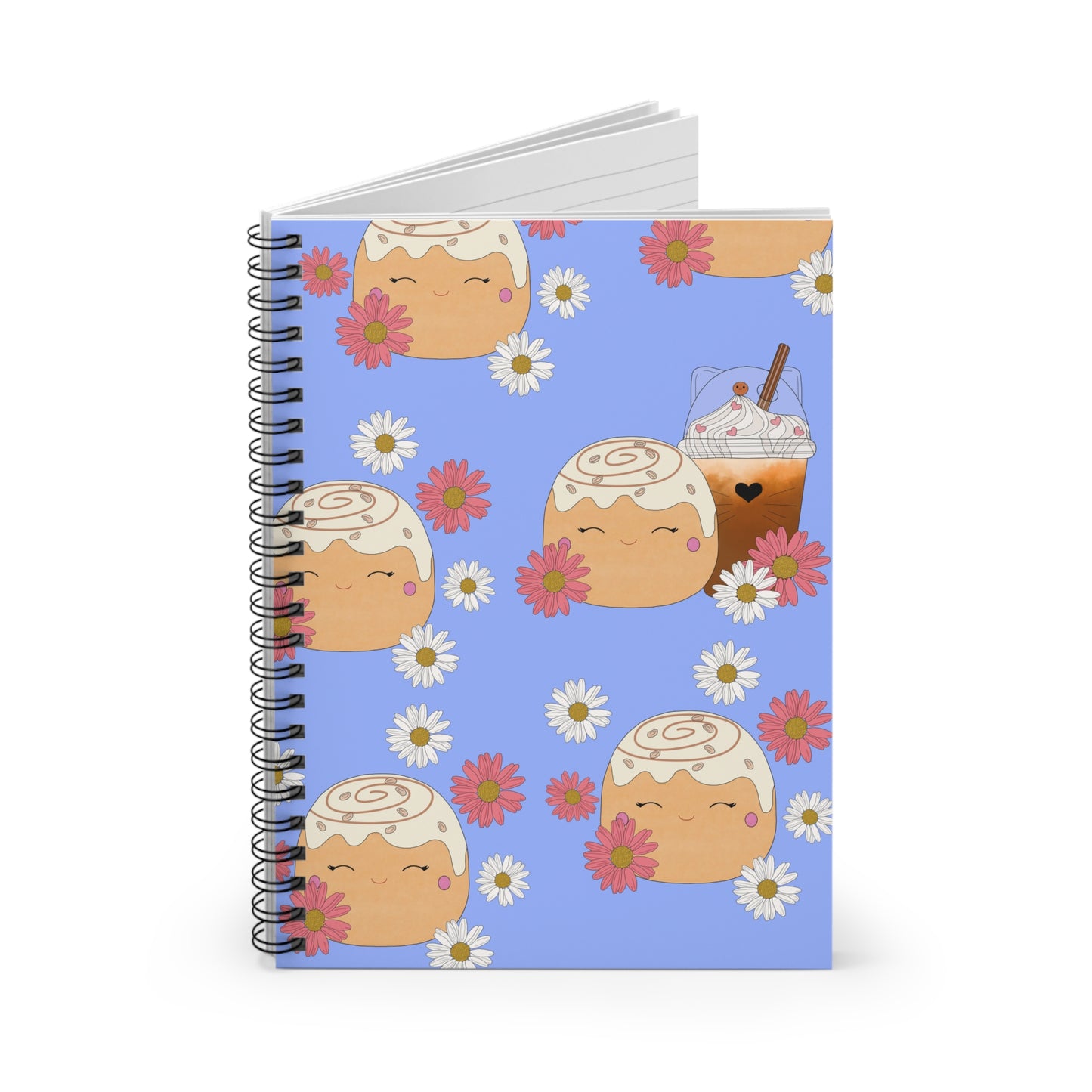 Cute Cinnamon Bun squish inspired +Coffee & Flowers (B) Spiral Notebook - Ruled Line