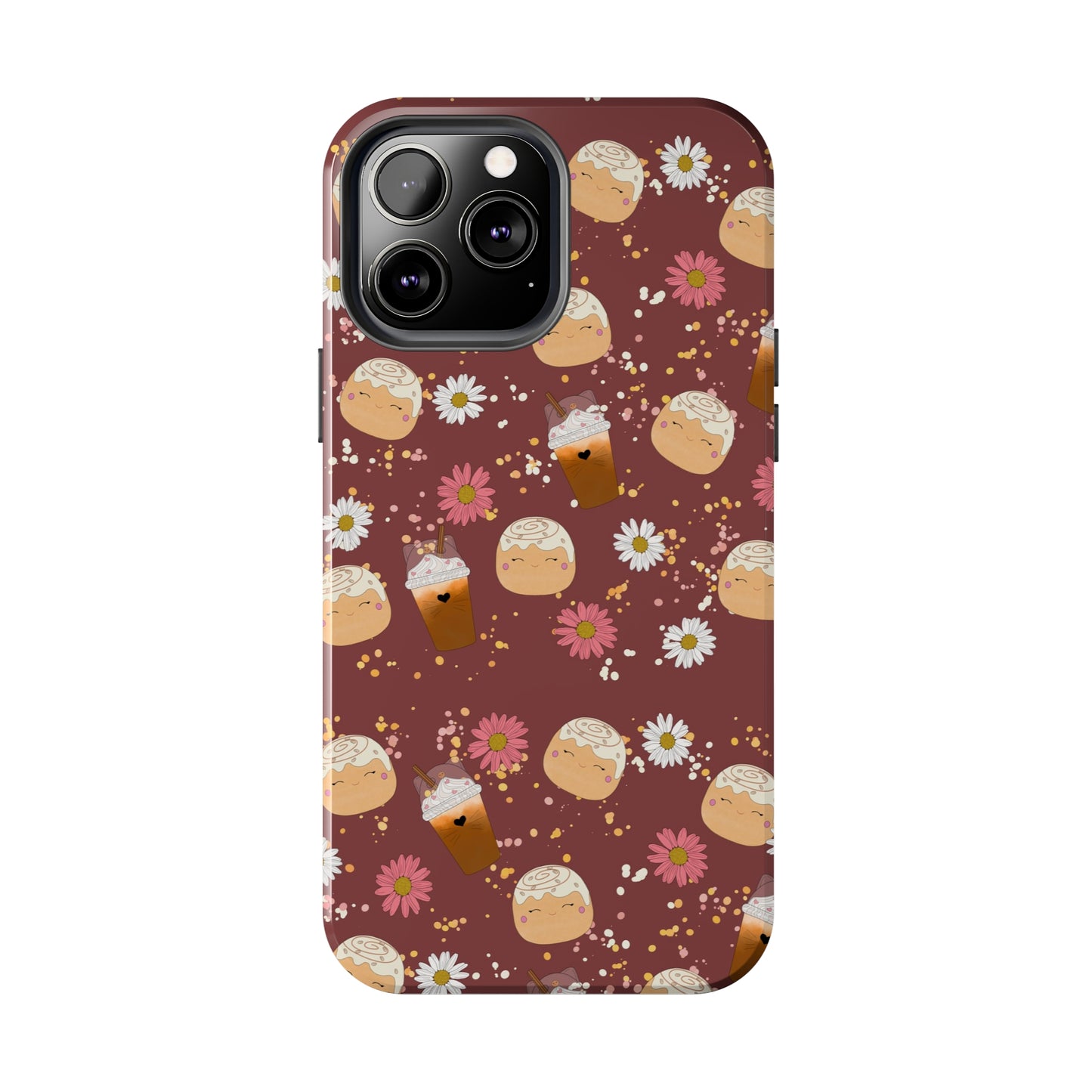 Cozy Cinnamon Bun squish inspired + Coffee an Pretty Flowers Tough Phone Case. iPhone 7, 8, X, 11, 12, 13, 14 & more