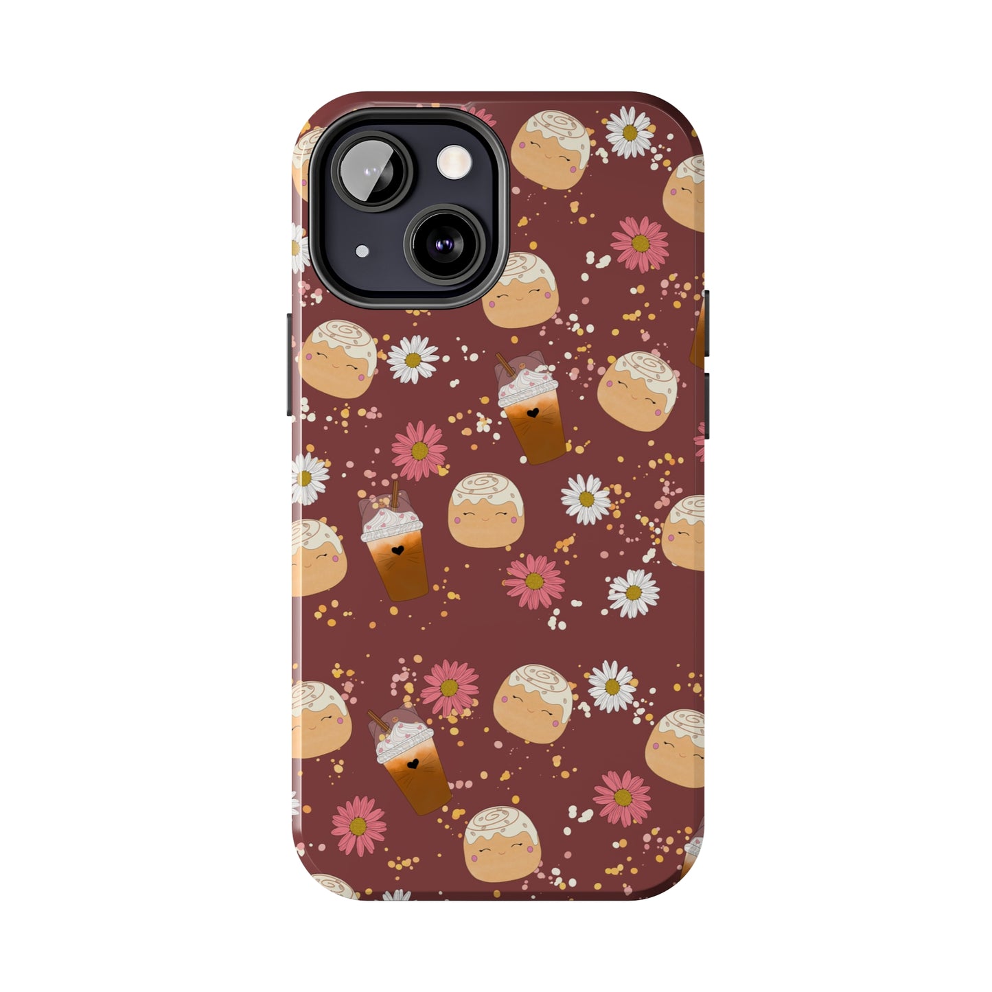 Cozy Cinnamon Bun squish inspired + Coffee an Pretty Flowers Tough Phone Case. iPhone 7, 8, X, 11, 12, 13, 14 & more