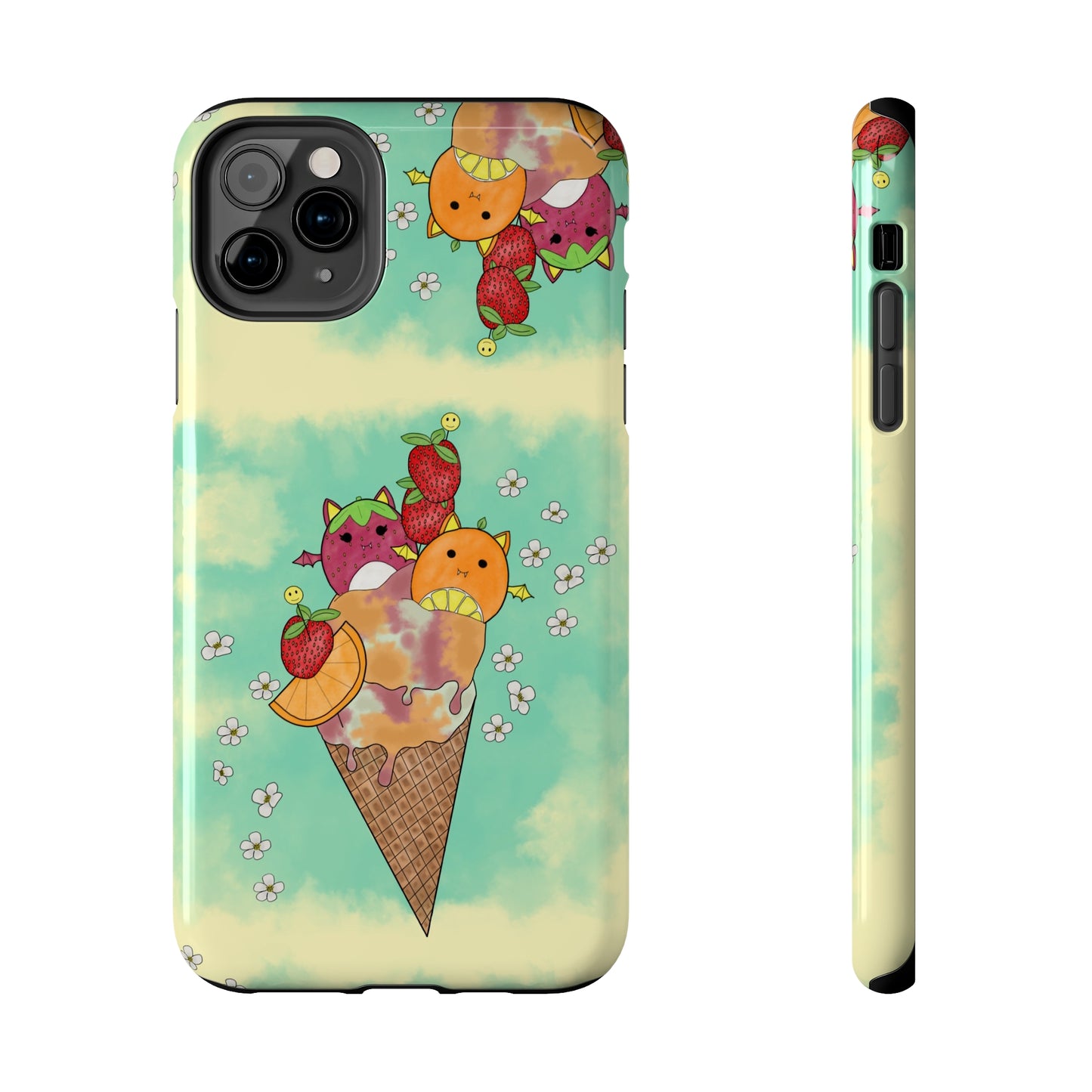 Cute Fruit Bats with Ice Cream and Fruit squish inspired Tough Phone Case. iPhone 14,13,12,11,10,9,8,7 + More