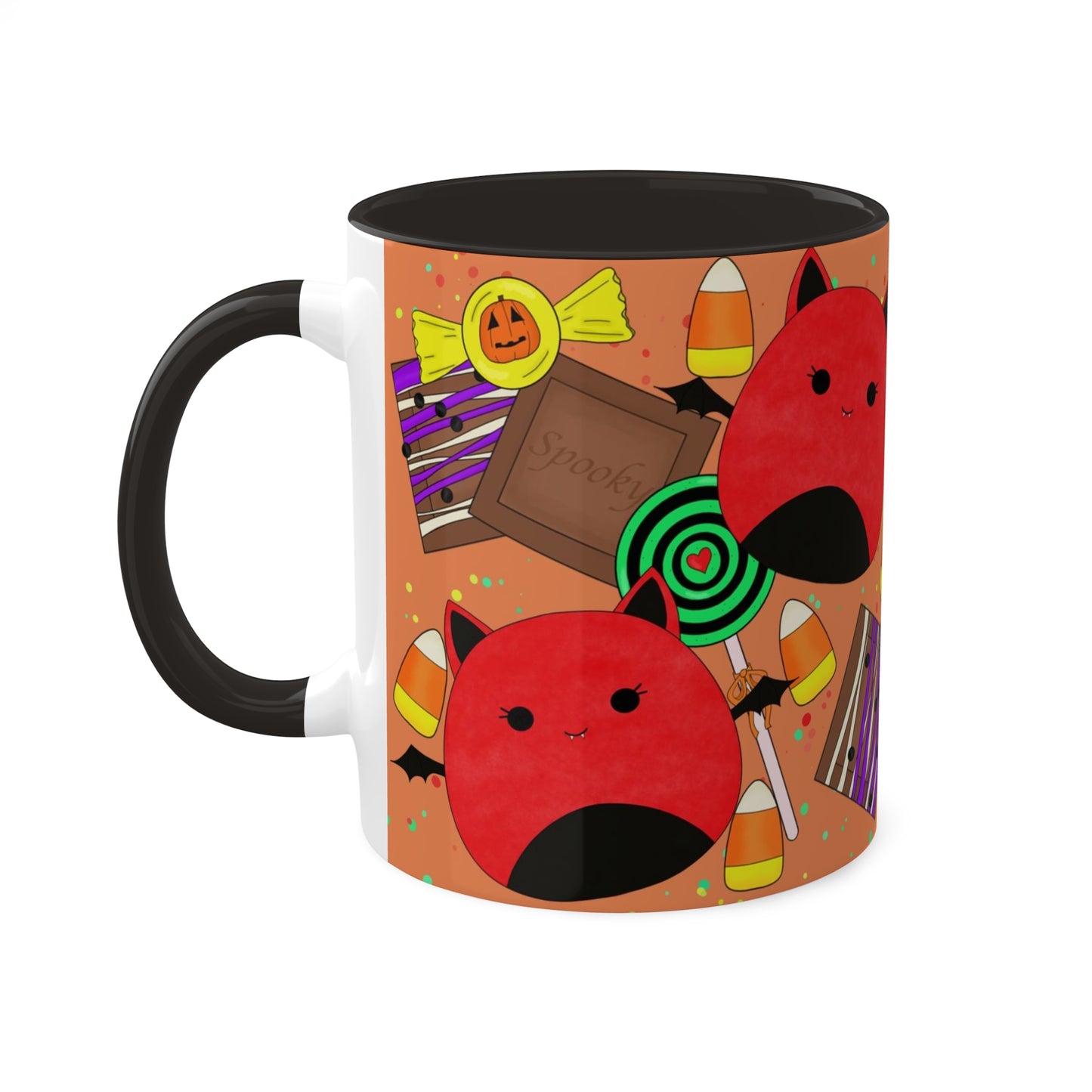 Cute Halloween Bat squish inspired+Treats (B) Colorful Mug, 11oz