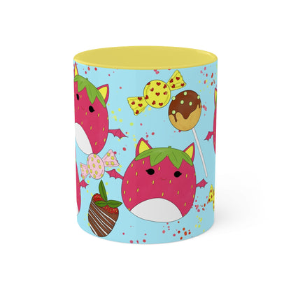 Cute Strawberry Fruit Batsquish inspired + Sweet Desserts Colorful Mug, 11oz