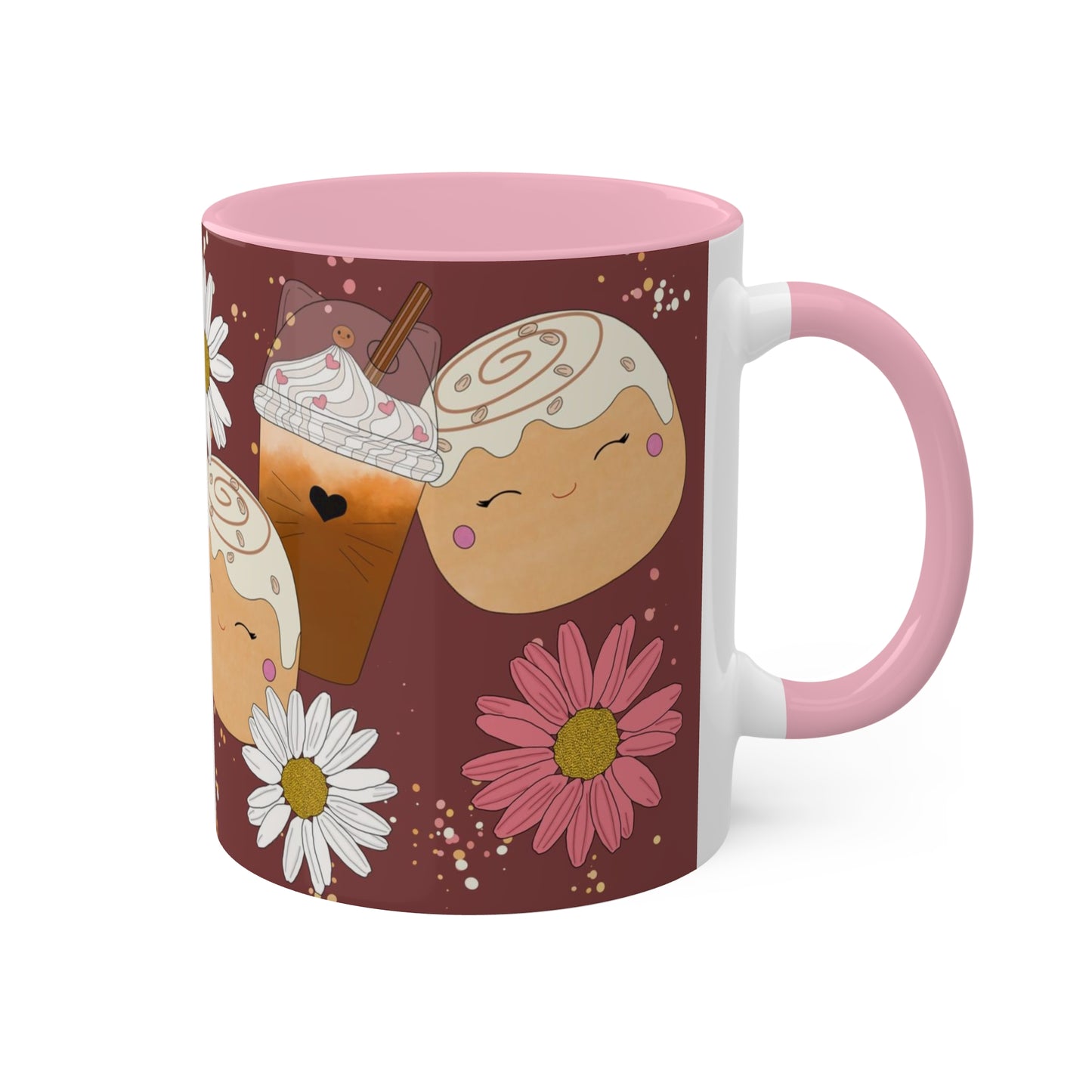 Cinnamon Bun squish inspired + Flowers and Coffee Colorful Mug, 11oz