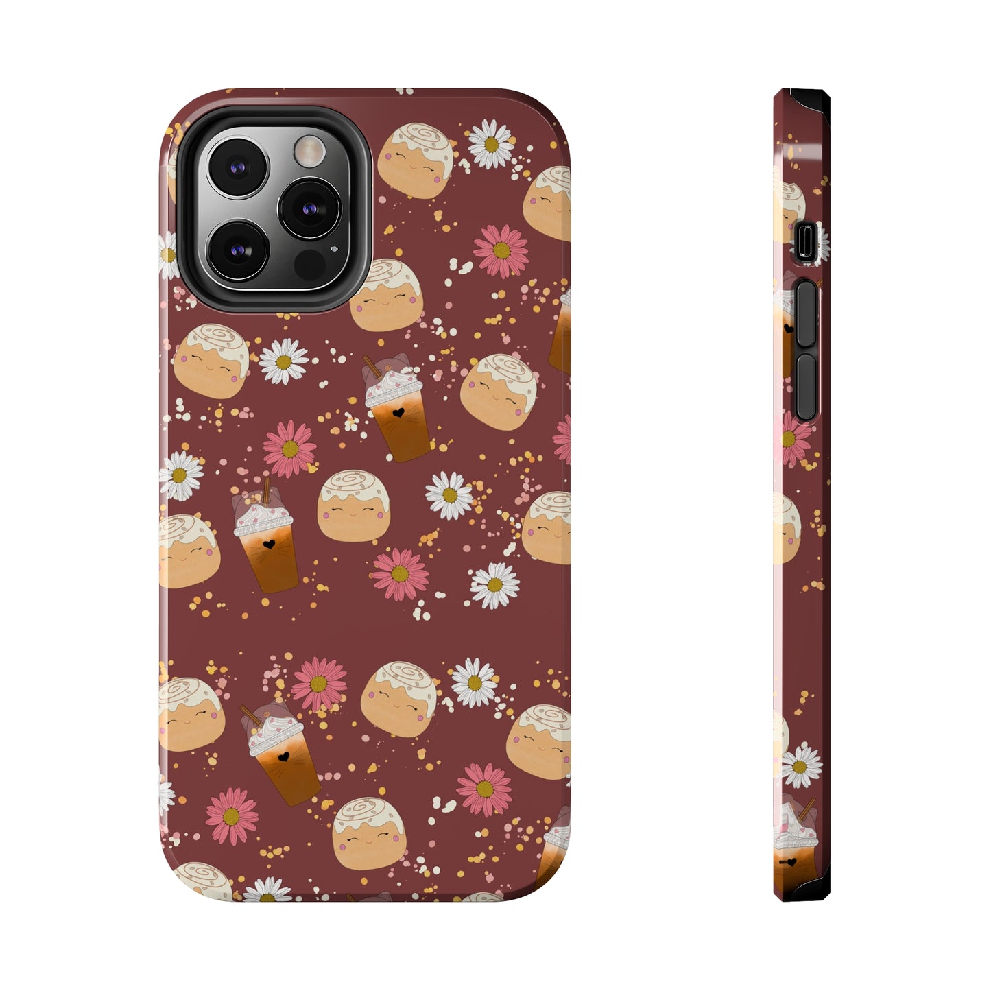 Cozy Cinnamon Bun squish inspired + Coffee an Pretty Flowers Tough Phone Case. iPhone 7, 8, X, 11, 12, 13, 14 & more