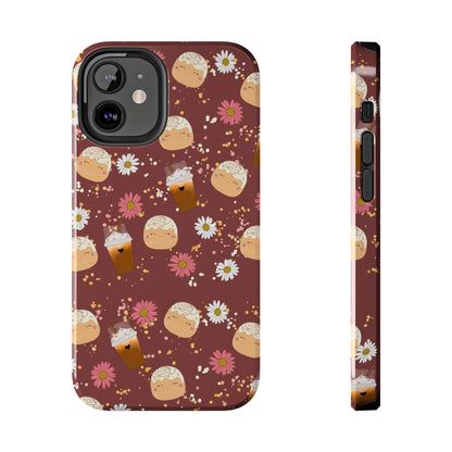 Cozy Cinnamon Bun squish inspired + Coffee an Pretty Flowers Tough Phone Case. iPhone 7, 8, X, 11, 12, 13, 14 & more