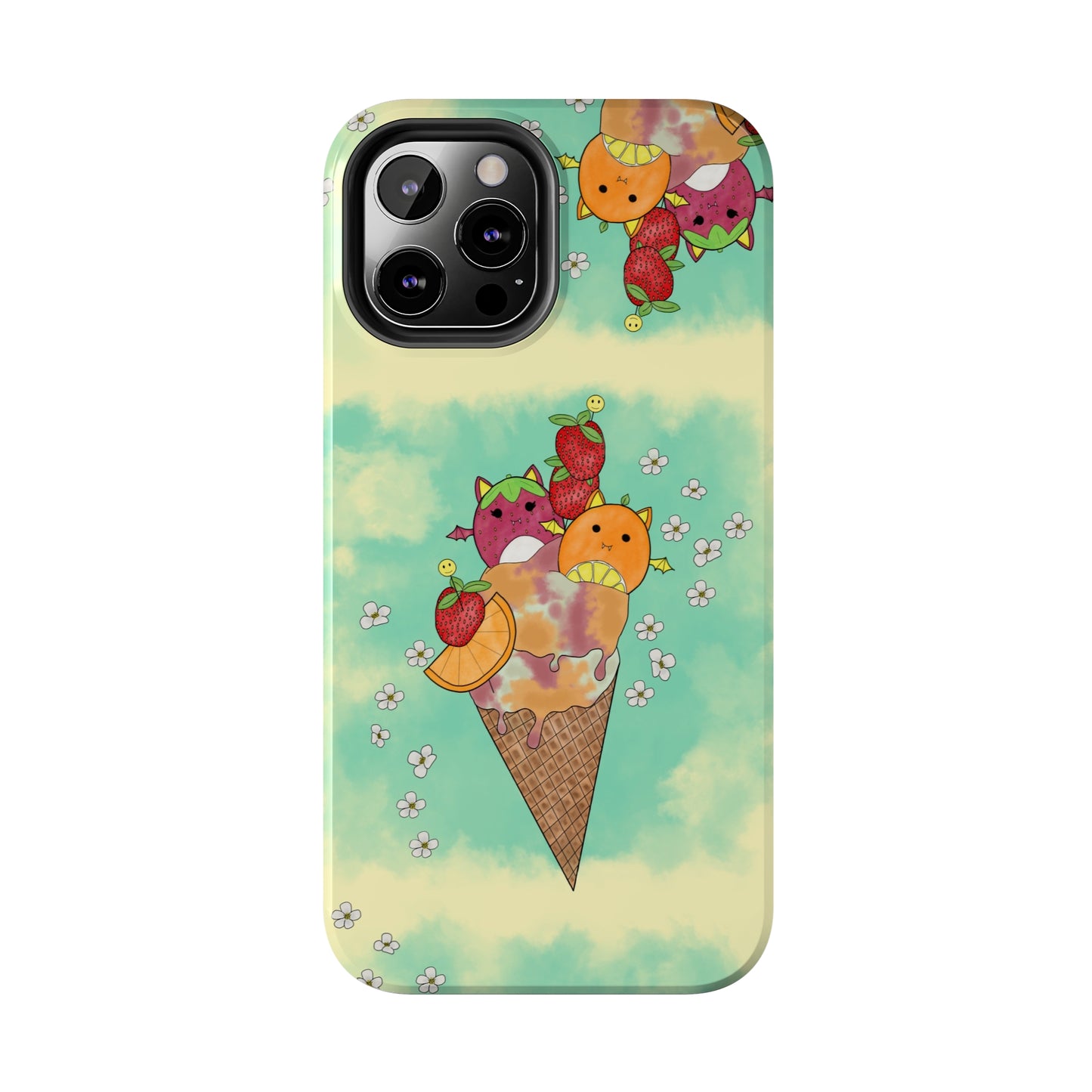 Cute Fruit Bats with Ice Cream and Fruit squish inspired Tough Phone Case. iPhone 14,13,12,11,10,9,8,7 + More