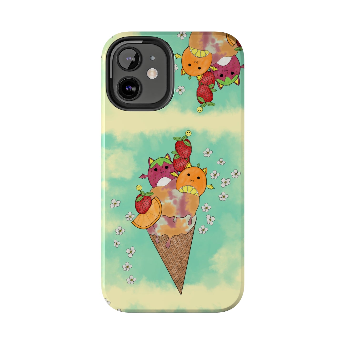 Cute Fruit Bats with Ice Cream and Fruit squish inspired Tough Phone Case. iPhone 14,13,12,11,10,9,8,7 + More