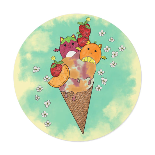 Cute Fruit Bats squish inspired +Ice Cream Round Vinyl Stickers