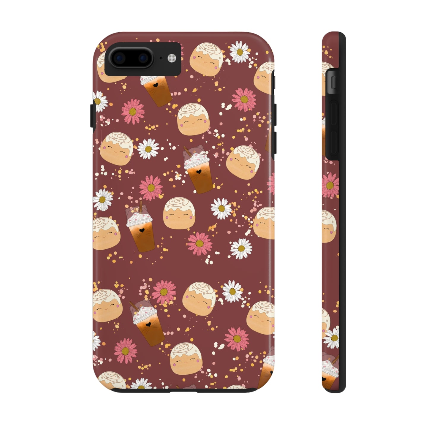 Cozy Cinnamon Bun squish inspired + Coffee an Pretty Flowers Tough Phone Case. iPhone 7, 8, X, 11, 12, 13, 14 & more