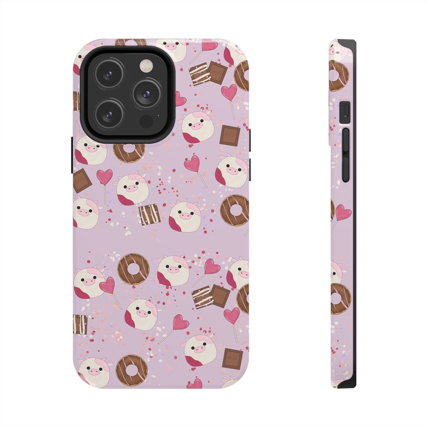 Cute Pink Cow squish inspired + Sweet Desserts/Treats Tough Phone Case. iPhone 7, 8, X, 11, 12, 13, 14 & more