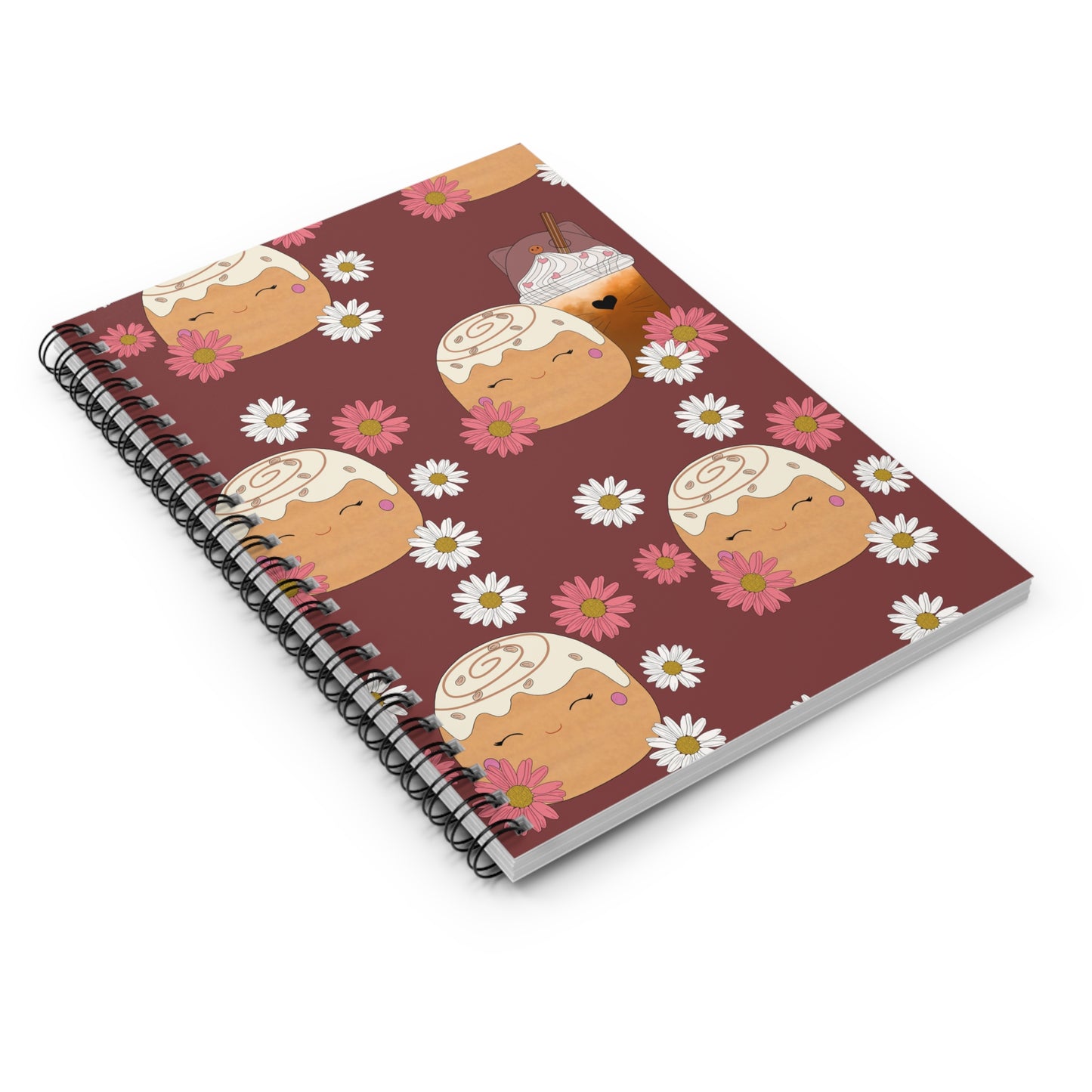 Cute Cinnamon Bun squish inspired +Flowers& Coffee (A) Spiral Notebook-Ruled Lined