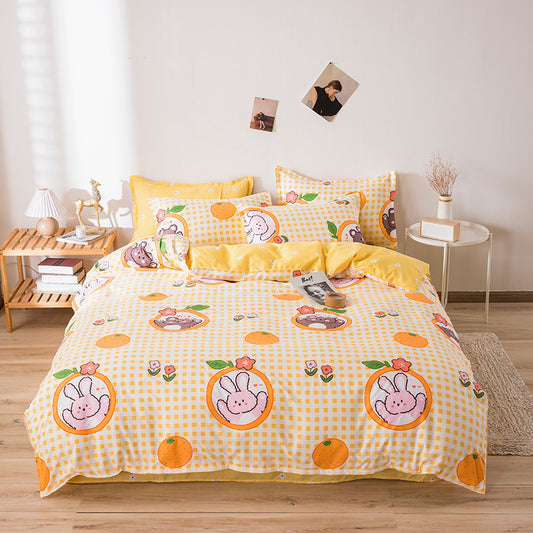 Cute Spring Four-Piece Orange/Yellow Bears and Bunnies Bedding Set