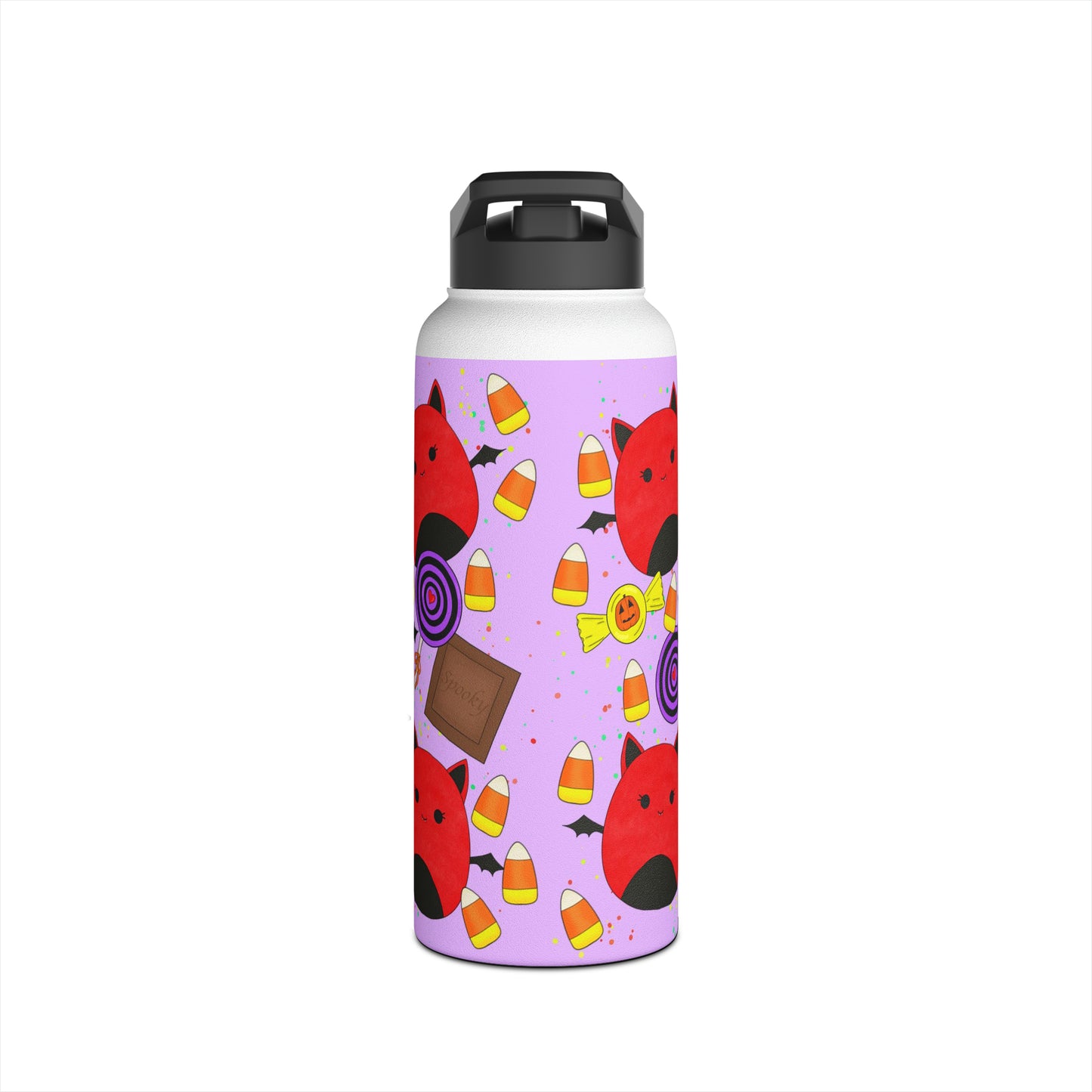 Cute Halloween Bat squish inspired +Candies(A) Stainless Steel Water Bottle, Straw Lid 32oz