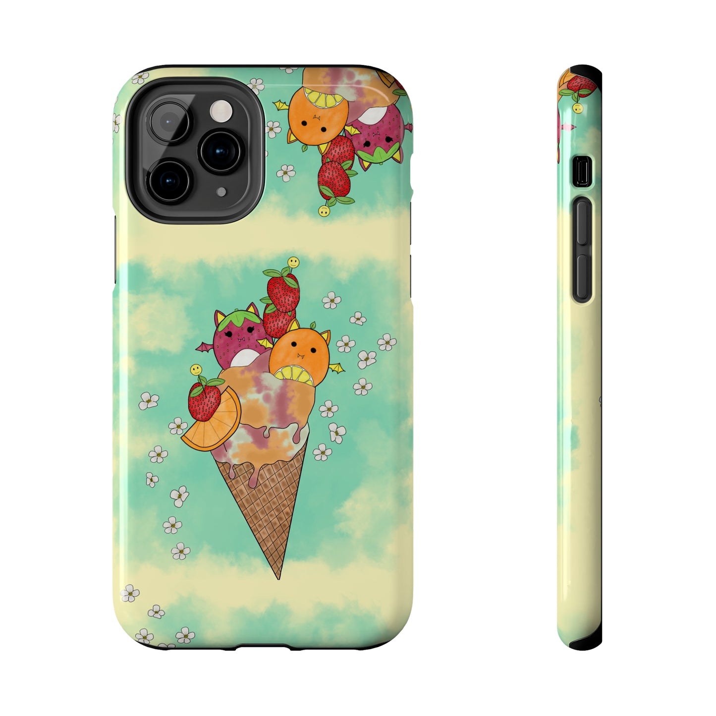 Cute Fruit Bats with Ice Cream and Fruit squish inspired Tough Phone Case. iPhone 14,13,12,11,10,9,8,7 + More