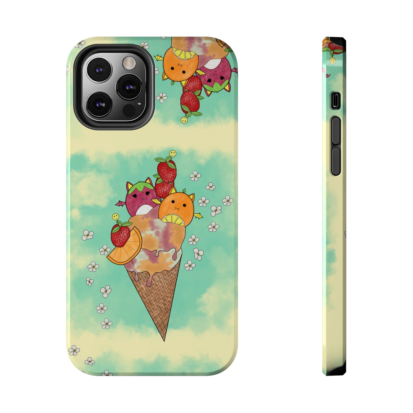 Cute Fruit Bats with Ice Cream and Fruit squish inspired Tough Phone Case. iPhone 14,13,12,11,10,9,8,7 + More