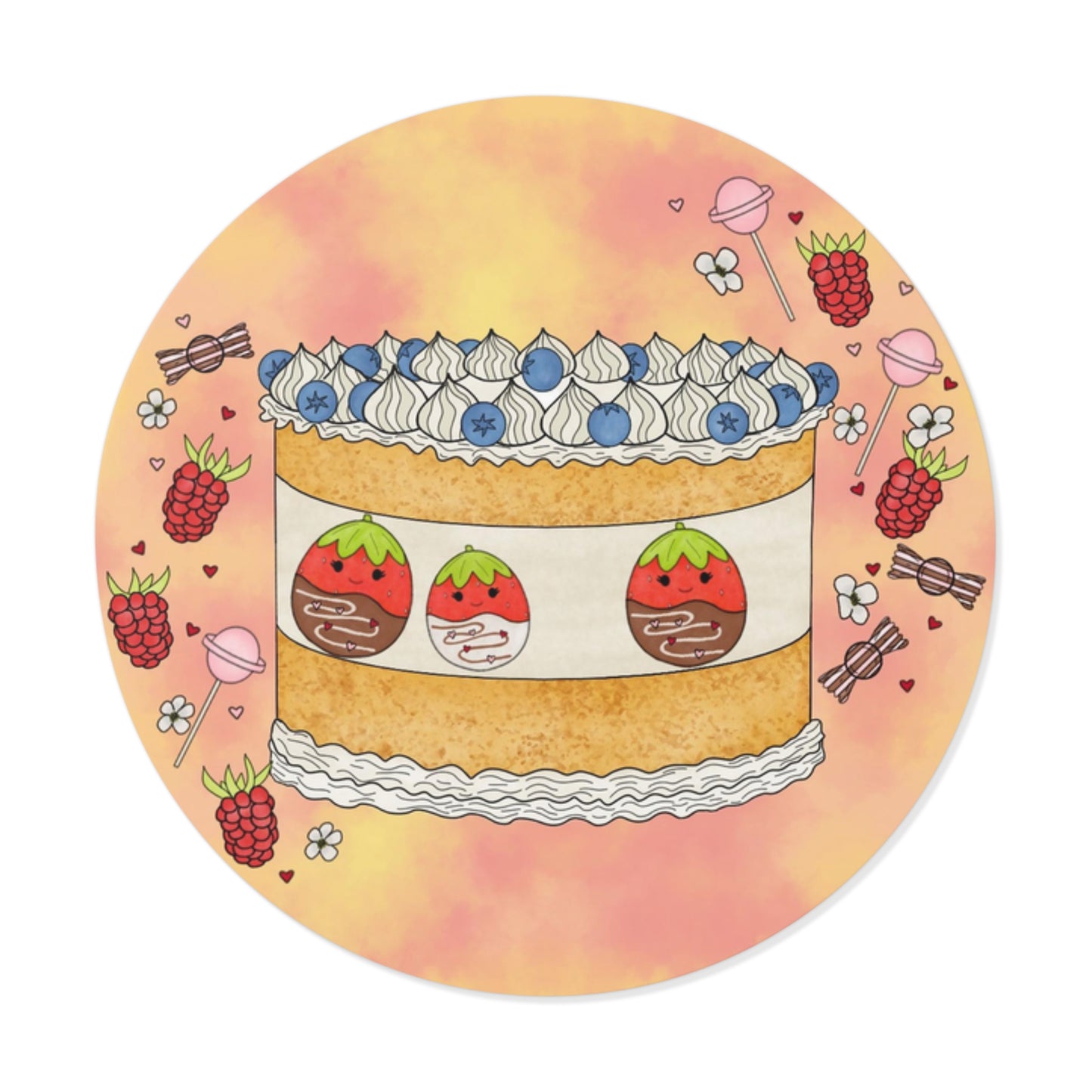 Tasty Chocolate Strawberries squish inspired + Cake (A) Round Vinyl Stickers