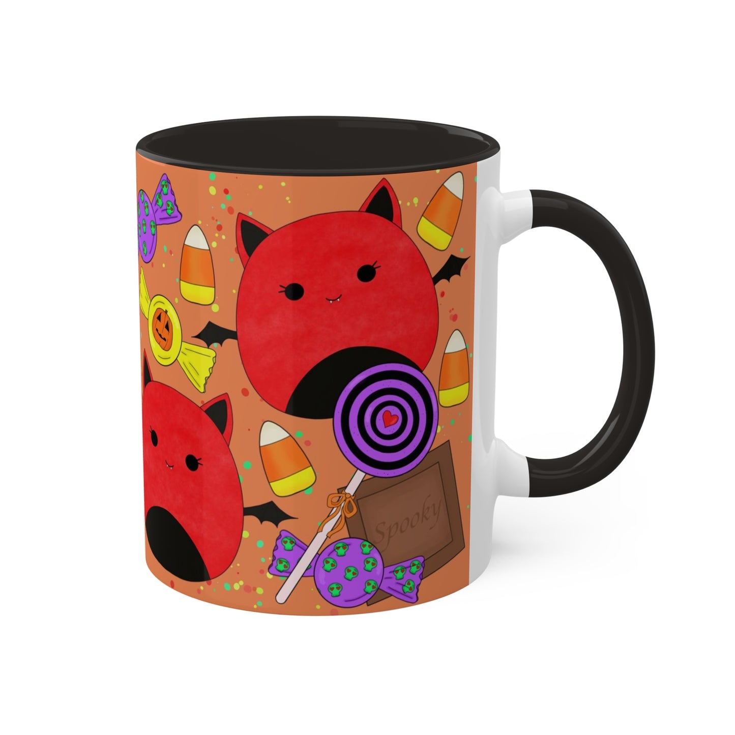 Cute Halloween Bat squish inspired+Treats (B) Colorful Mug, 11oz