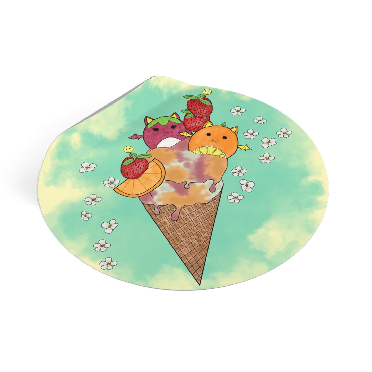 Cute Fruit Bats squish inspired +Ice Cream Round Vinyl Stickers