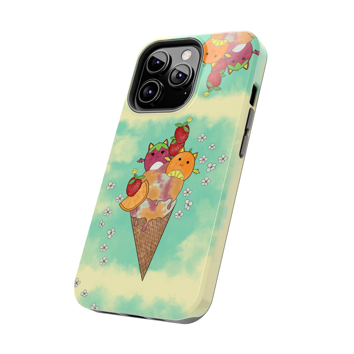 Cute Fruit Bats with Ice Cream and Fruit squish inspired Tough Phone Case. iPhone 14,13,12,11,10,9,8,7 + More