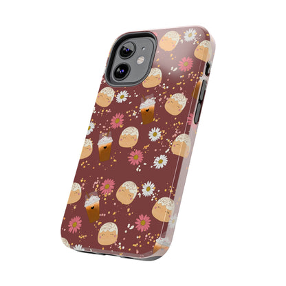 Cozy Cinnamon Bun squish inspired + Coffee an Pretty Flowers Tough Phone Case. iPhone 7, 8, X, 11, 12, 13, 14 & more