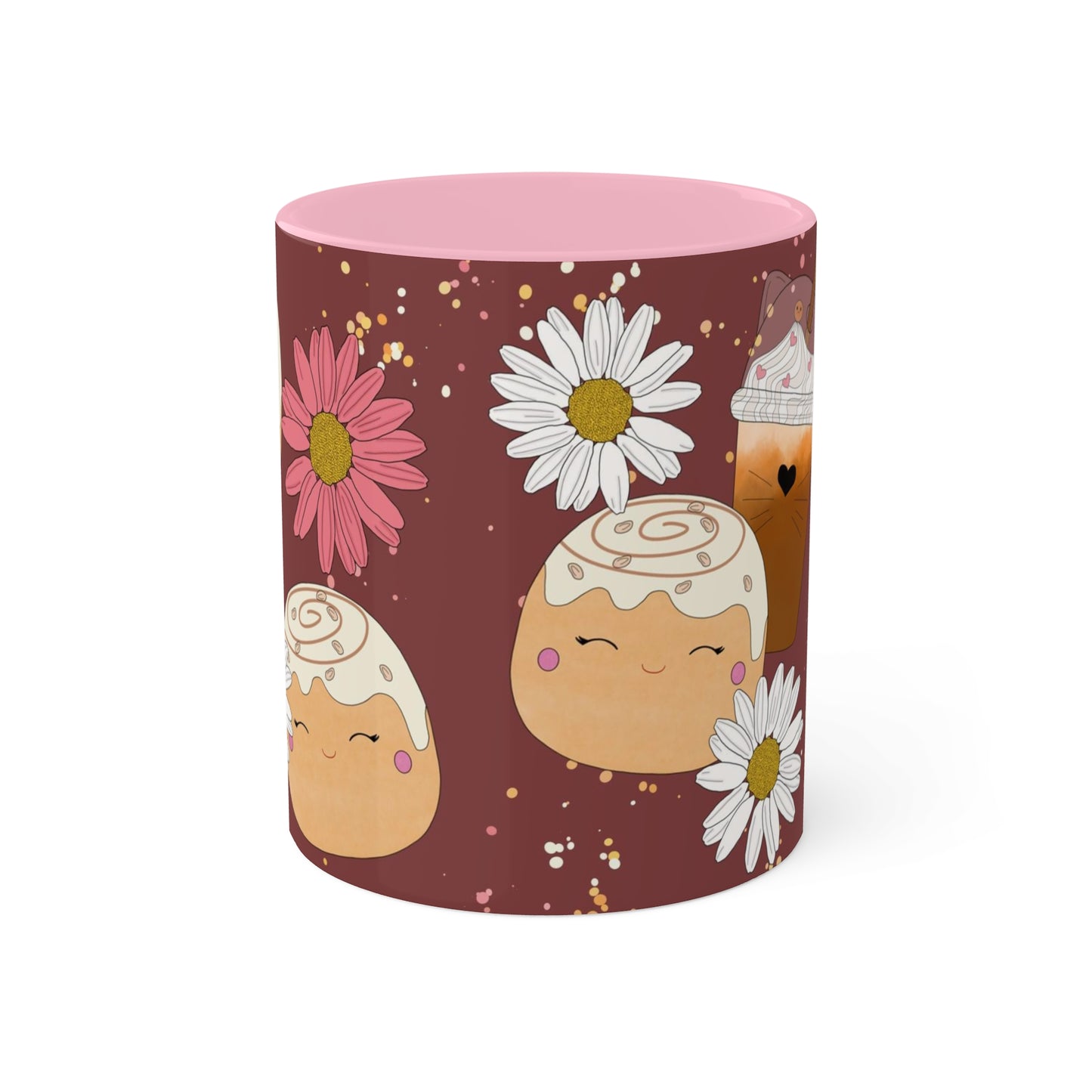 Cinnamon Bun squish inspired + Flowers and Coffee Colorful Mug, 11oz