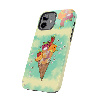 Cute Fruit Bats with Ice Cream and Fruit squish inspired Tough Phone Case. iPhone 14,13,12,11,10,9,8,7 + More