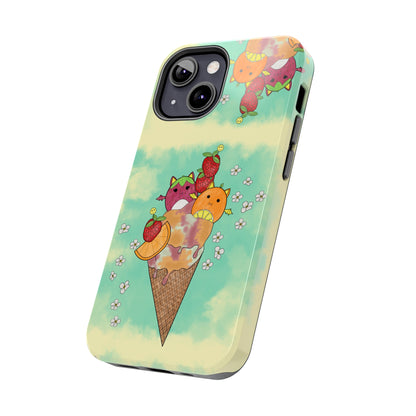 Cute Fruit Bats with Ice Cream and Fruit squish inspired Tough Phone Case. iPhone 14,13,12,11,10,9,8,7 + More