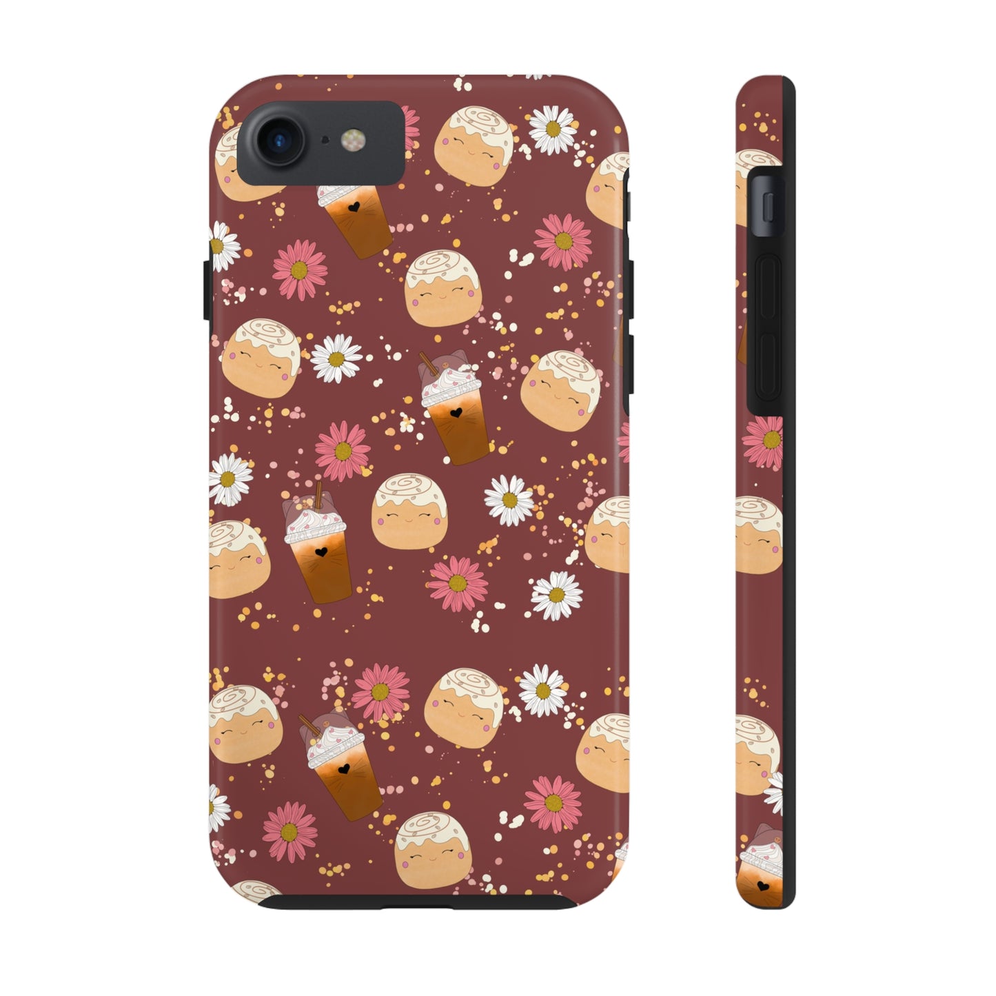 Cozy Cinnamon Bun squish inspired + Coffee an Pretty Flowers Tough Phone Case. iPhone 7, 8, X, 11, 12, 13, 14 & more