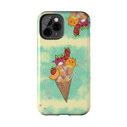 Cute Fruit Bats with Ice Cream and Fruit squish inspired Tough Phone Case. iPhone 14,13,12,11,10,9,8,7 + More