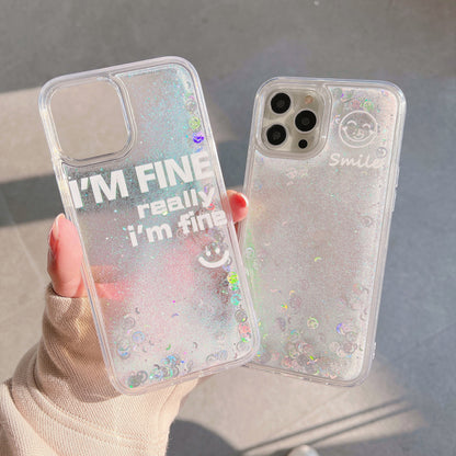 Encouraging Clear Glitter Smiley Phone Case for iPhones.