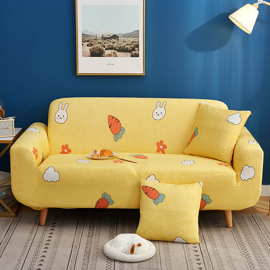 Yellow Spring Cutie Bunny and Carrots Sofa Cover