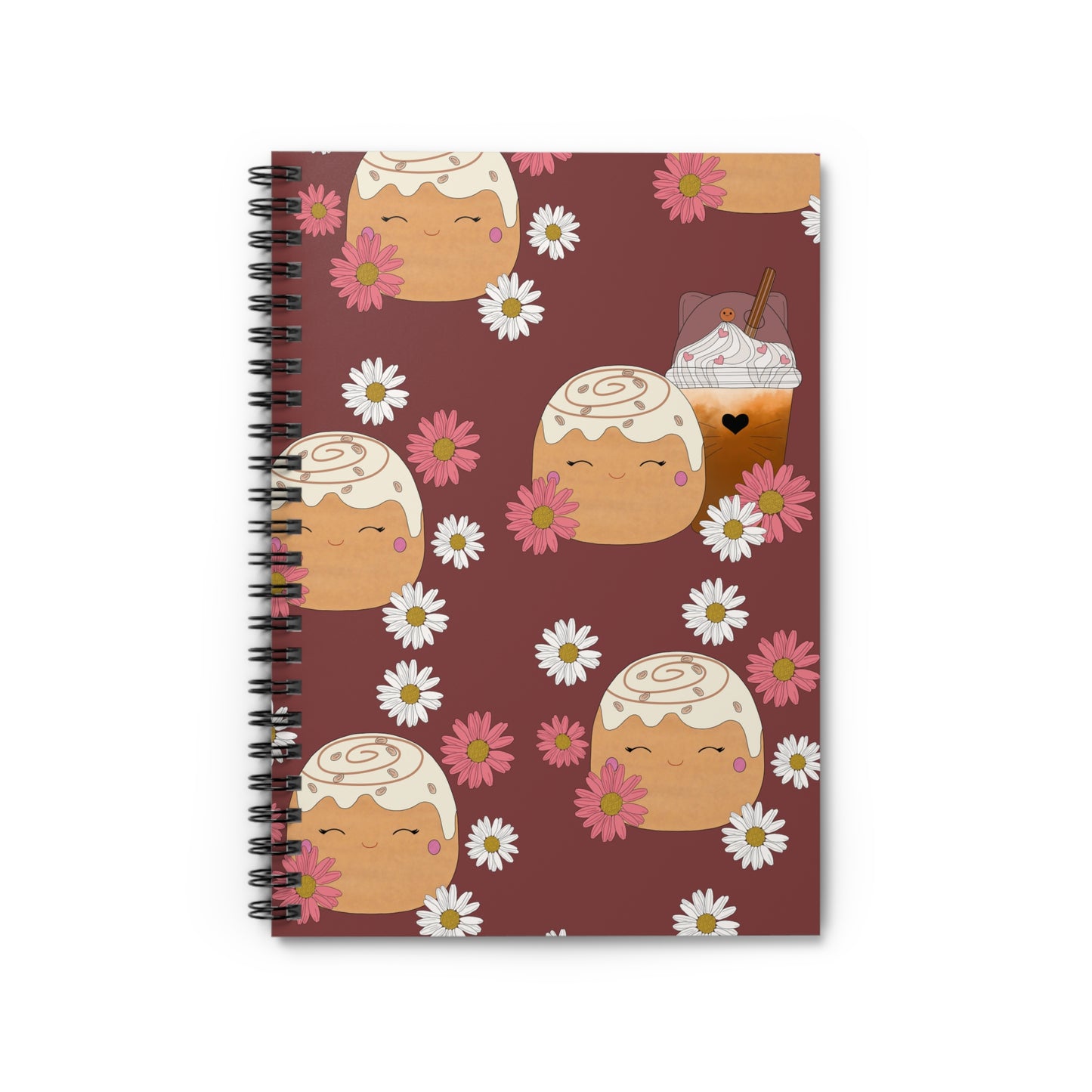 Cute Cinnamon Bun squish inspired +Flowers& Coffee (A) Spiral Notebook-Ruled Lined