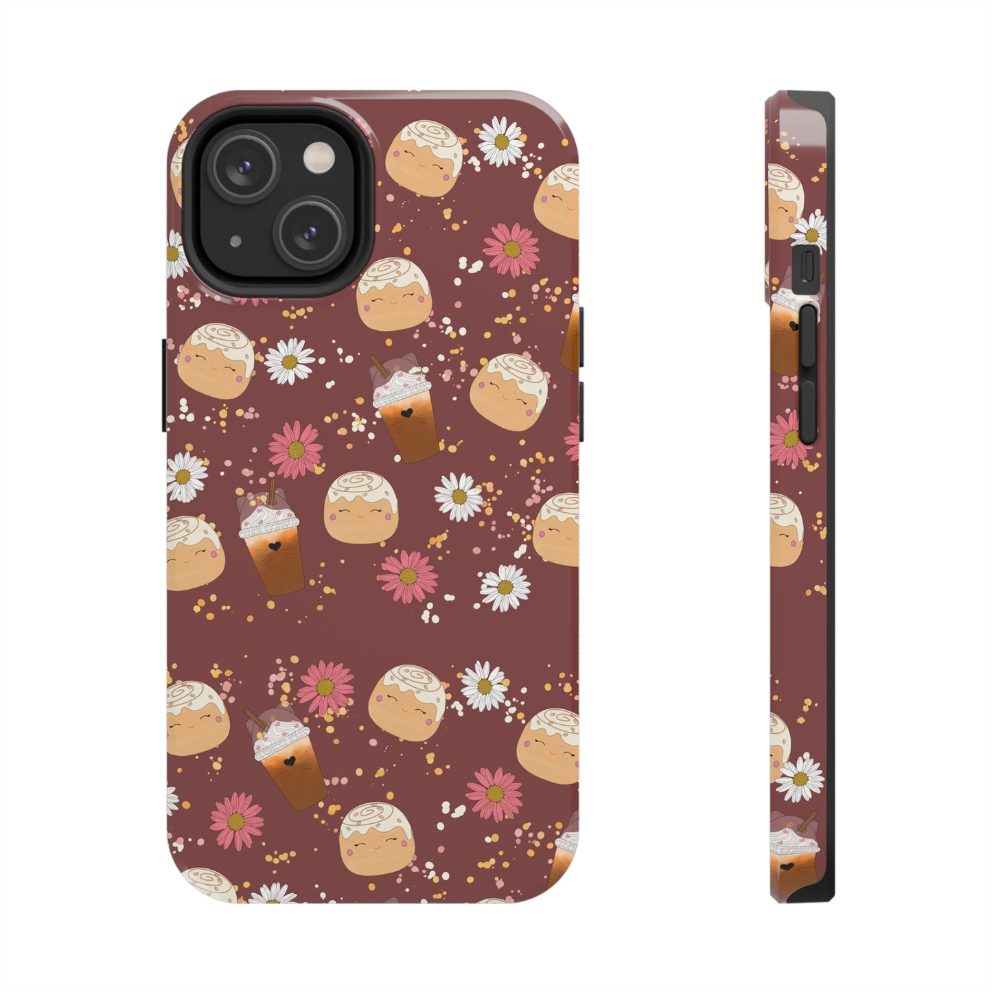 Cozy Cinnamon Bun squish inspired + Coffee an Pretty Flowers Tough Phone Case. iPhone 7, 8, X, 11, 12, 13, 14 & more