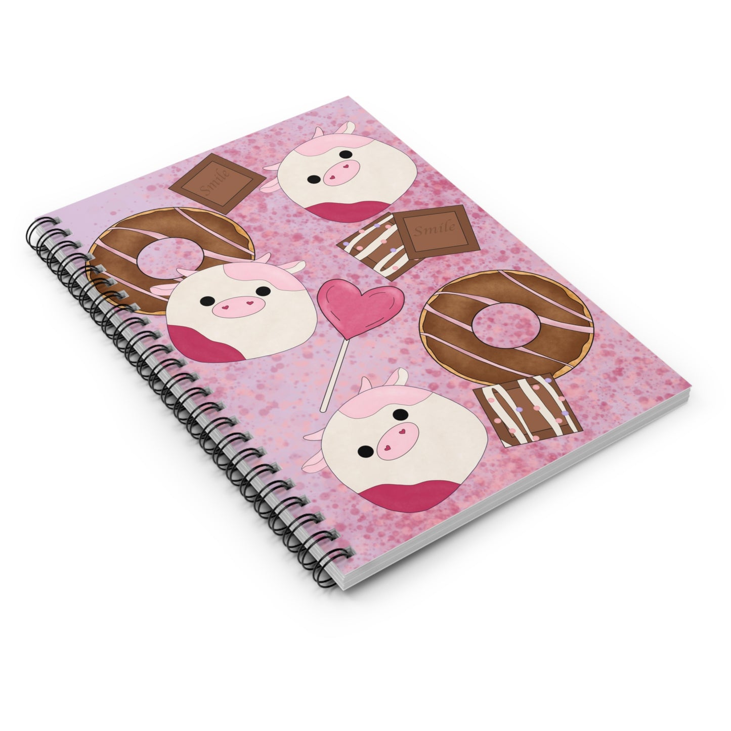 Cute Pink Cow squish inspired + Sweet Treats Spiral Notebook - Ruled Line