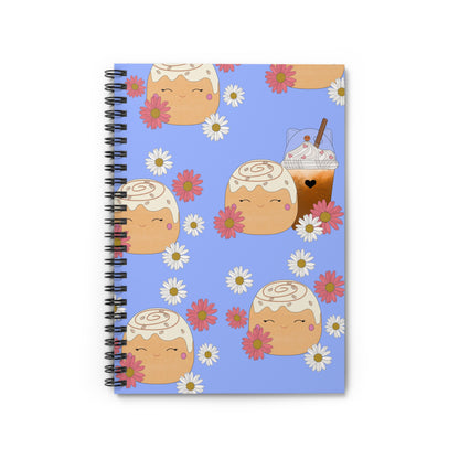 Cute Cinnamon Bun squish inspired +Coffee & Flowers (B) Spiral Notebook - Ruled Line